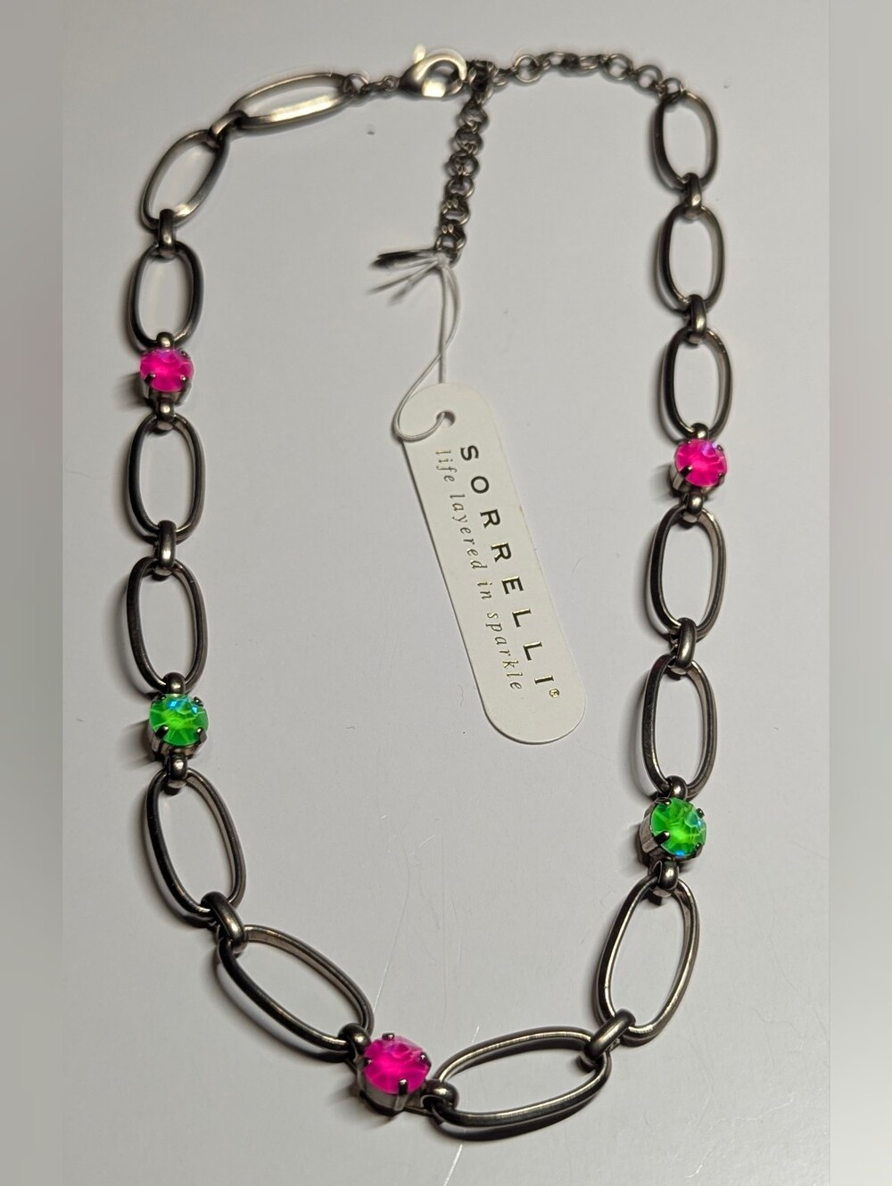 Sorrelli Wild Watermelon Hot Pink & Lime Crystal Link Necklace
